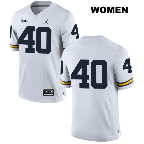 Women's NCAA Michigan Wolverines Nick Volk #40 No Name White Jordan Brand Authentic Stitched Football College Jersey JK25U50OW